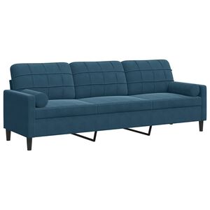 vidaXL Sofa 3-Sitzer mit Zierkissen Blau 210 cm Samt