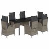vidaXL 7-tlg. Garten-Essgruppe mit Kissen Grau Poly Rattan