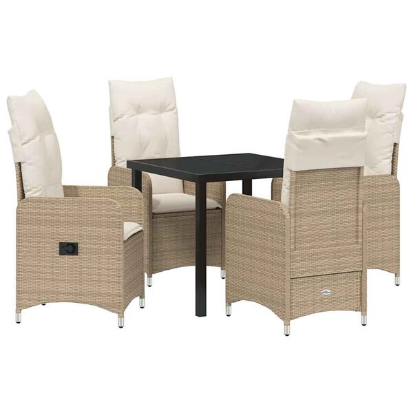 vidaXL Garten Essgruppe mit Kissen 5 pcs Beige Poly Rattan