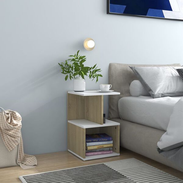 vidaXL Nachttische 2 Stk. Wei&szlig; Sonoma-Eiche 35x35x55 Holzwerkstoff