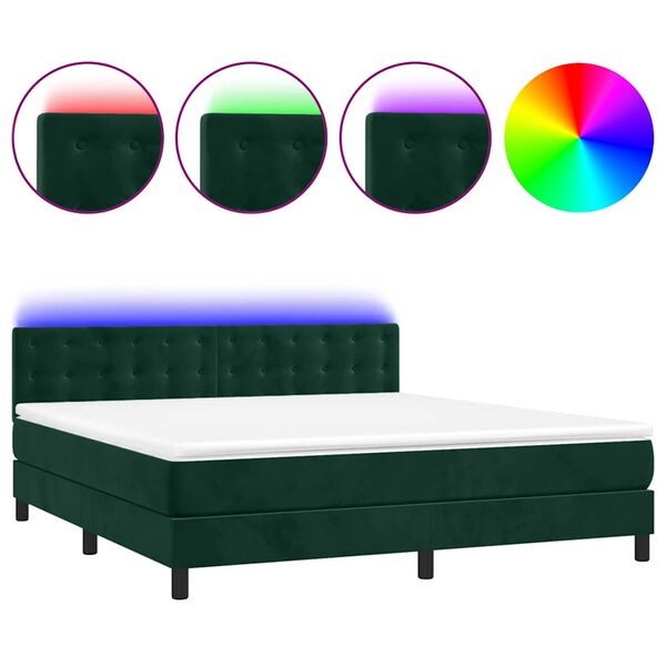 vidaXL Boxspringbett mit Matratze & LED Dunkelgr&uuml;n 160x200 cm Samt