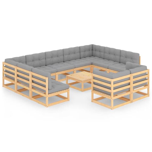 vidaXL 12-tlg. Garten-Lounge-Set mit Kissen Massivholz Kiefer