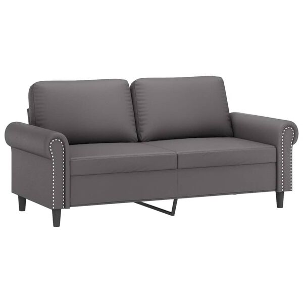 vidaXL 2-tlg. Sofagarnitur mit Kissen Grau Kunstleder
