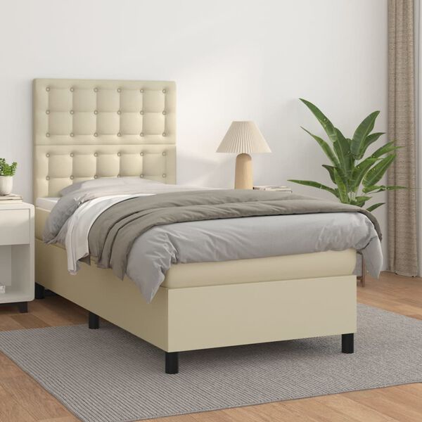 vidaXL Boxspringbett mit Matratze Creme 90x190 cm Kunstleder