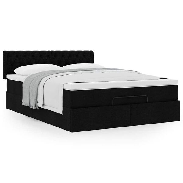 vidaXL Ottoman-Bett mit Matratze Schwarz 140x190 cm Stoff