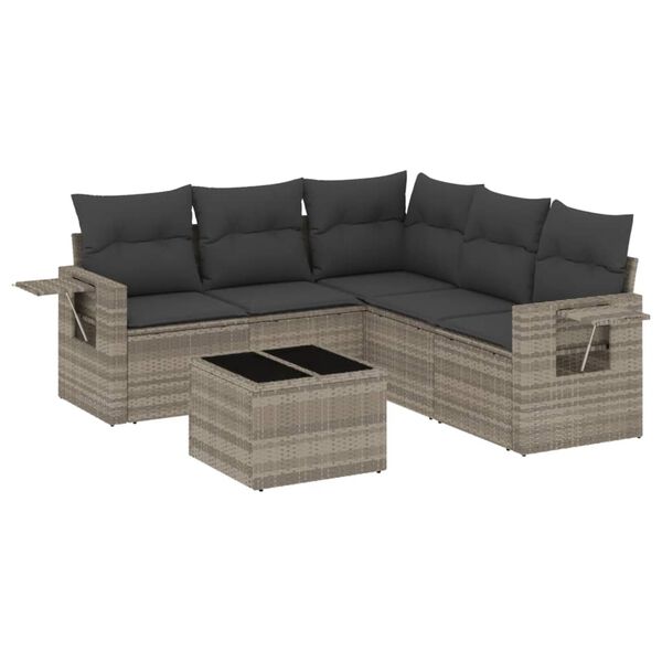 vidaXL 6-tlg. Garten-Sofagarnitur mit Kissen Hellgrau Poly Rattan
