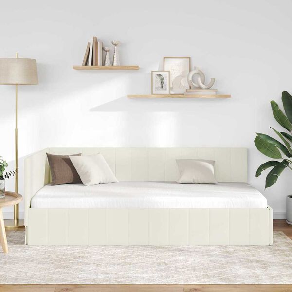 vidaXL Eckbettgestell mit Kopfteil Creme 100 cm x 200 cm Samt
