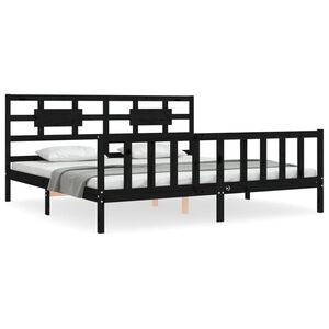 vidaXL Massivholzbett mit Kopfteil Schwarz 200x200 cm