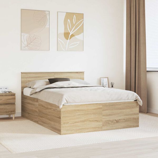 vidaXL Bettrahmen mit Kopfteil Sonoma-Eiche 150 x 200 cm Holzwerkstoff
