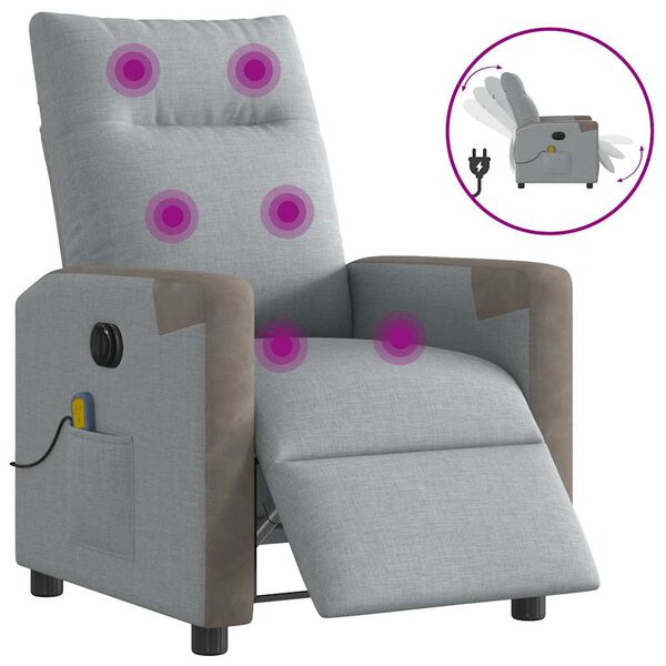 vidaXL Massagesessel Elektrisch Hellgrau Stoff