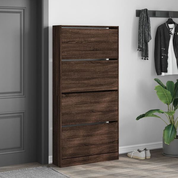 vidaXL Schuhschrank mit 4 Klappen Braun Eiche-Optik 80x21x163,5 cm