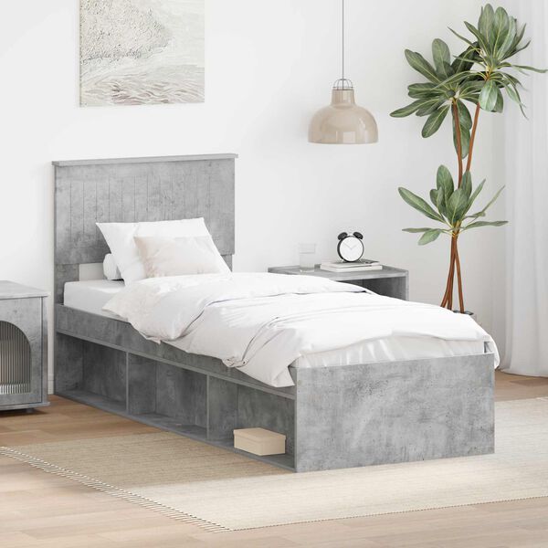 vidaXL Bettrahmen Beton Grau 75 x 190 cm Massives Kiefernholz