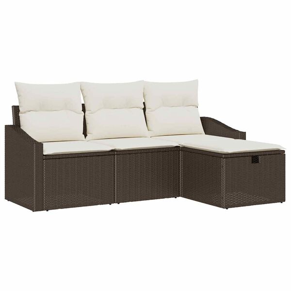 vidaXL Sofa Set mit Kissen mit Speicher 4 pcs Braun Poly-Rattan
