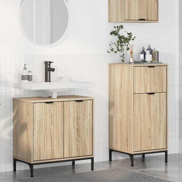 vidaXL Badezimmerm&ouml;bel-Set 2 pcs Sonoma-Eiche Sperrholz und Metall