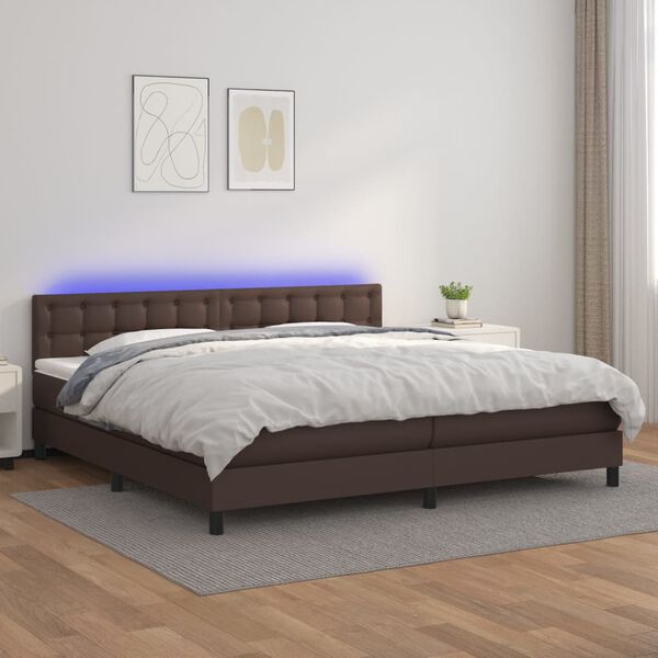 vidaXL Boxspringbett mit Matratze & LED Braun 200x200 cm Kunstleder
