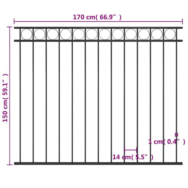 vidaXL Zaunelement Stahl 1,7x1,5 m Schwarz