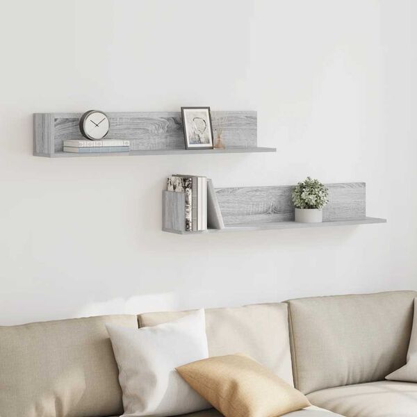 vidaXL Wandregale 2 Stk. Grau Sonoma 100x16,5x16,5 cm Holzwerkstoff