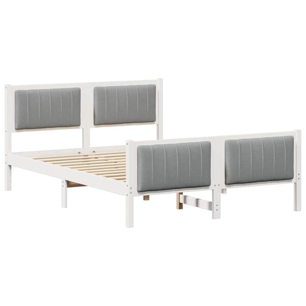 vidaXL Bettgestell Wei&szlig; und Hellgrau 135 x 190 cm Massivholz Kiefer