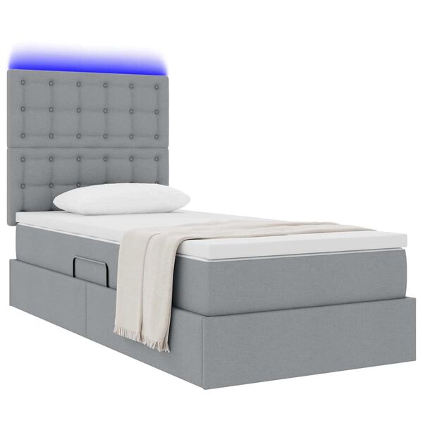vidaXL Bett mit Stauraum und LED Hellgrau 100 x 200 cm Polyester