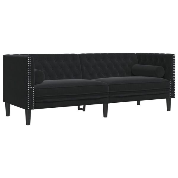 vidaXL 2-tlg. Chesterfield-Sofa-Set mit Nackenrollen Schwarz Samt