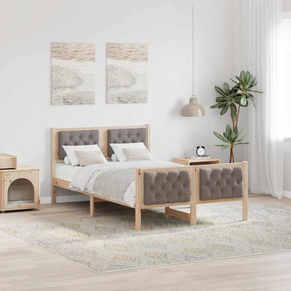 vidaXL Bettrahmen mit Kopfteil Taupe 120 x 200 cm Massives Kiefernholz