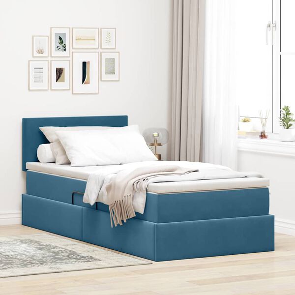 vidaXL Bett mit Stauraum und LED mit LED Dunkelblau 90 x 190 cm Samt