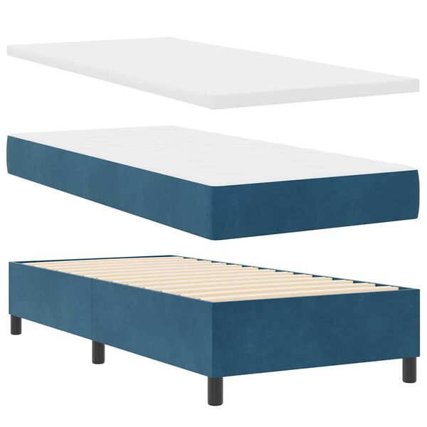vidaXL Boxspringbett mit Matratze mit Kopfteil Blau 90 x 200 cm Samt