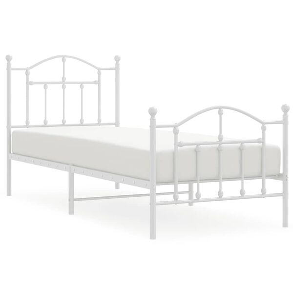 vidaXL Bettgestell mit Kopf- und Fu&szlig;teil Metall Wei&szlig; 90x200 cm