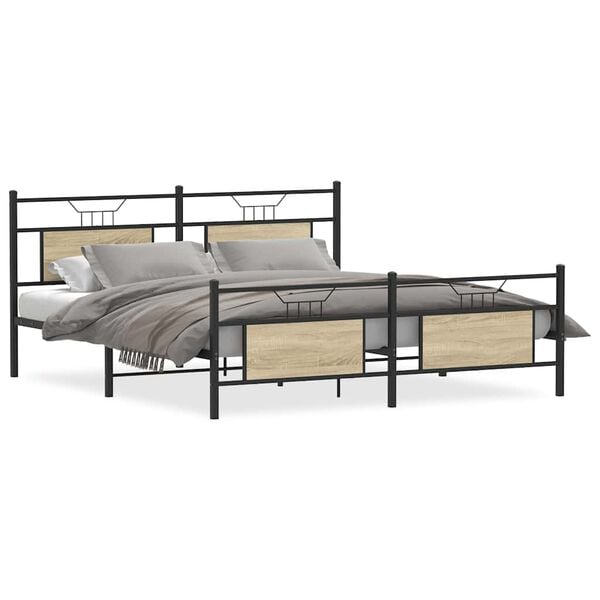 vidaXL Metallbett ohne Matratze Sonoma-Eiche 160x200 cm