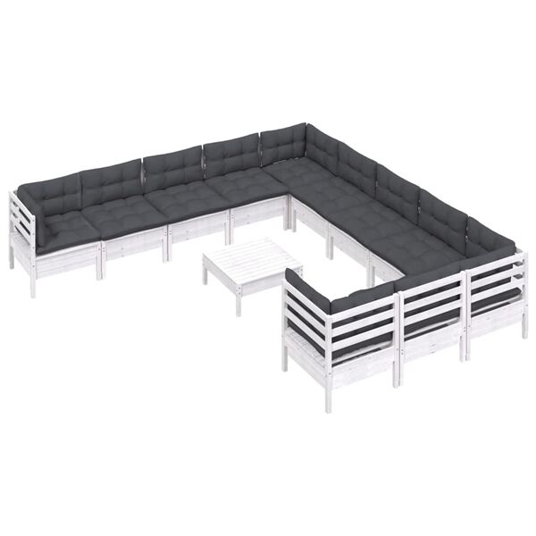 vidaXL 12-tlg. Garten-Lounge-Set mit Kissen Wei&szlig; Kiefernholz