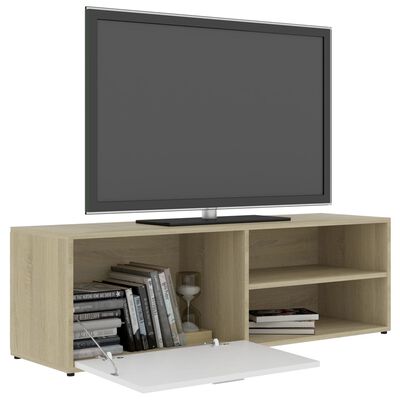 vidaXL TV-Schrank Weiß und Sonoma-Eiche 120x34x37 cm Holzwerkstoff