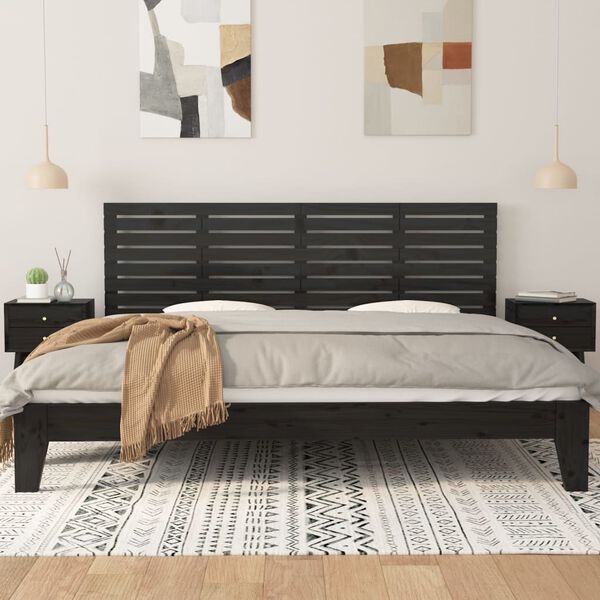 vidaXL Wand-Kopfteil Schwarz 186x3x63 cm Massivholz Kiefer