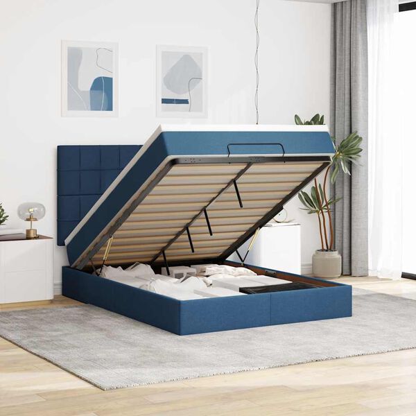 vidaXL Ottoman-Bett mit Matratze Blau 140x200 cm Stoff