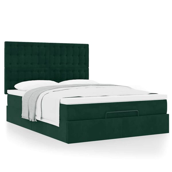 vidaXL Ottoman-Bett mit Matratzen Dunkelgr&uuml;n 160x200 cm Samt