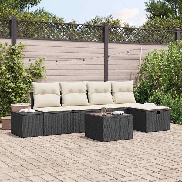 vidaXL Gartensofa-set mit Kissen 6 pcs Schwarz Poly-Rattan