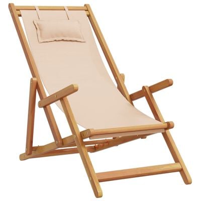 vidaXL Strandstuhl Klappbar Beige Massivholz Eukalyptus und Stoff