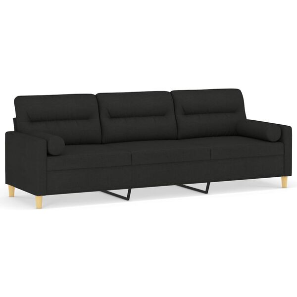 vidaXL 3-Sitzer-Sofa mit Kissen Schwarz 210 cm Stoff