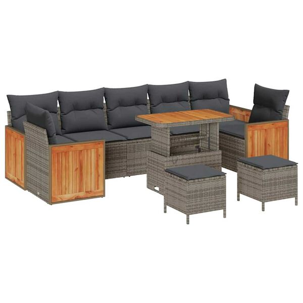 vidaXL Gartensofa-set mit Kissen 13 pcs Grau Poly-Rattan