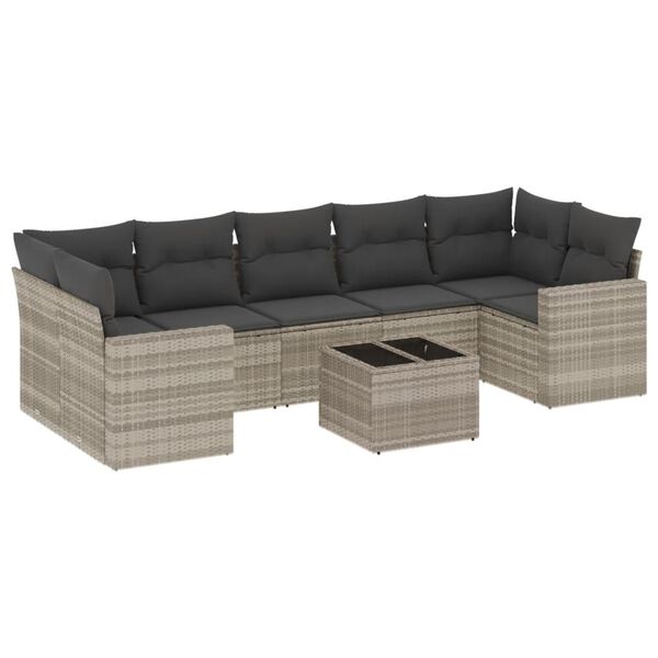vidaXL 8-tlg. Garten-Sofagarnitur mit Kissen Hellgrau Poly Rattan