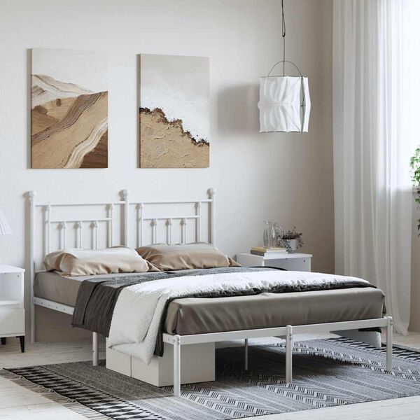 vidaXL Bettgestell mit Kopfteil Metall Wei&szlig; 150x200 cm
