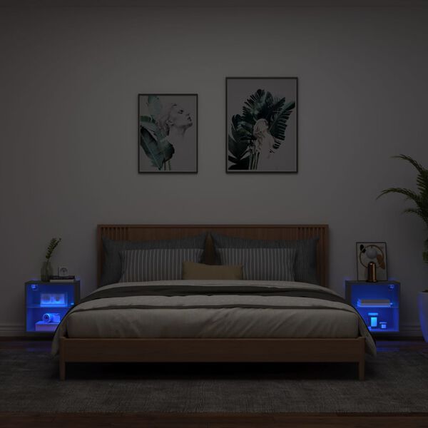 vidaXL Wand-Nachttische mit LED-Leuchten 2 Stk. Schwarz