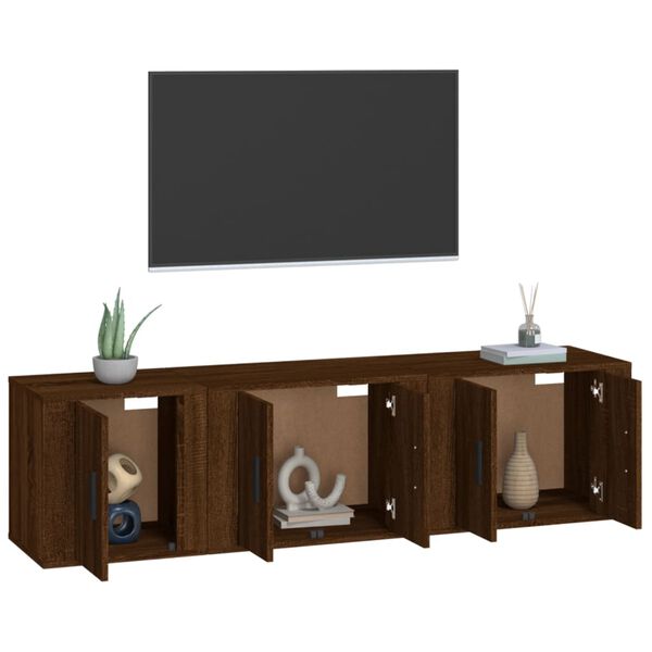 vidaXL 3-tlg. TV-Schrank-Set Braun Eichen-Optik Holzwerkstoff