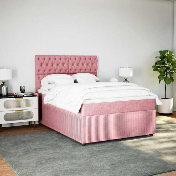 vidaXL Boxspringbett mit Matratze Rosa 140x200 cm Samt