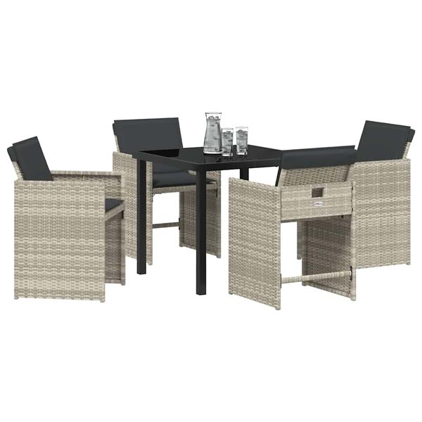 vidaXL Garten Essgruppe 5 pcs Hellgrau Poly-Rattan