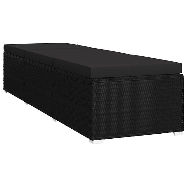 vidaXL Garten Sonnenliegen mit Kissen 3 pcs Schwarz Poly Rattan