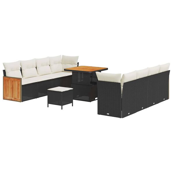 vidaXL Gartensofa-set mit Kissen 12 pcs Schwarz und Creme Poly-Rattan
