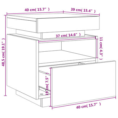 vidaXL Nachttisch mit LED-Leuchten Sonoma-Eiche 40x39x48,5 cm