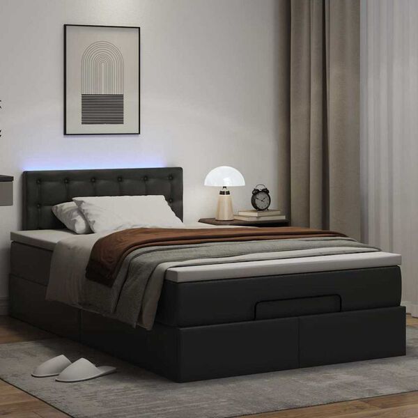 vidaXL Ottoman-Bett mit Matratzen & LEDs Schwarz 120x190cm Kunstleder