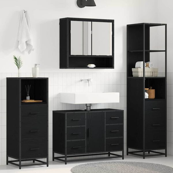 vidaXL Badezimmerm&ouml;bel-Set 4 pcs Schwarz Eichen-Optik Holzwerkstoff