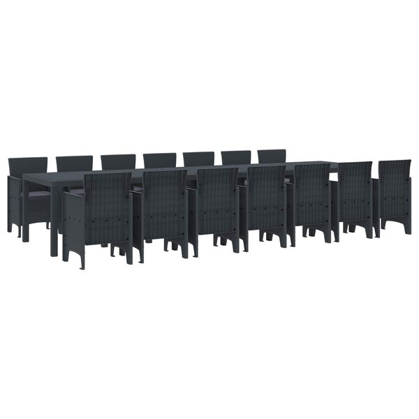 vidaXL Garten-Esszimmergarnitur mit Kissen 15 pcs Anthrazit PP